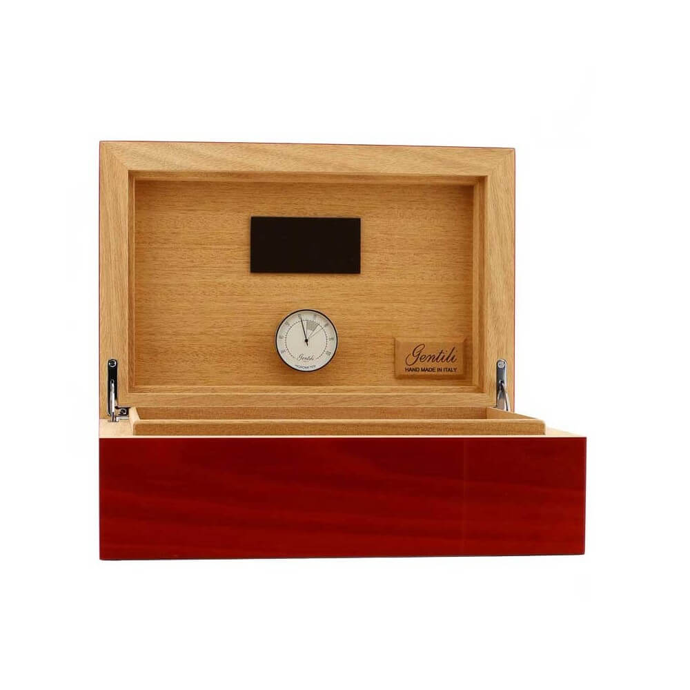 Gentili scatola umidificata per 40 sigari finitura rosso trasparente - Ebanisteria Gentili Fabrizio Srl