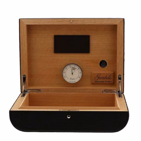 Gentili Befeuchtete Box für 20 Zigarren aus Kohlefaser und Leder - Zubehör Cigar