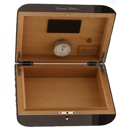 Gentili Befeuchtete Box für 20 Zigarren aus Kohlefaser und Leder - Zubehör Cigar