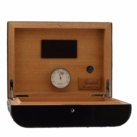 Gentili Befeuchtete Box für 20 Zigarren aus Kohlefaser und Leder - Zubehör Cigar