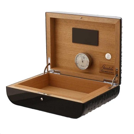 Gentili Befeuchtete Box für 20 Zigarren aus Kohlefaser und Leder - Zubehör Cigar
