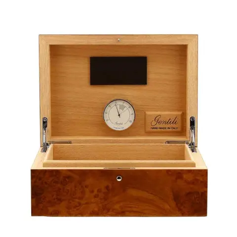 Gentili scatola umidificata per 20 sigari finitura amobina radica naturale - Accessori Per Sigari