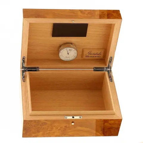 Gentili scatola umidificata per 20 sigari finitura amobina radica naturale - Accessori Per Sigari