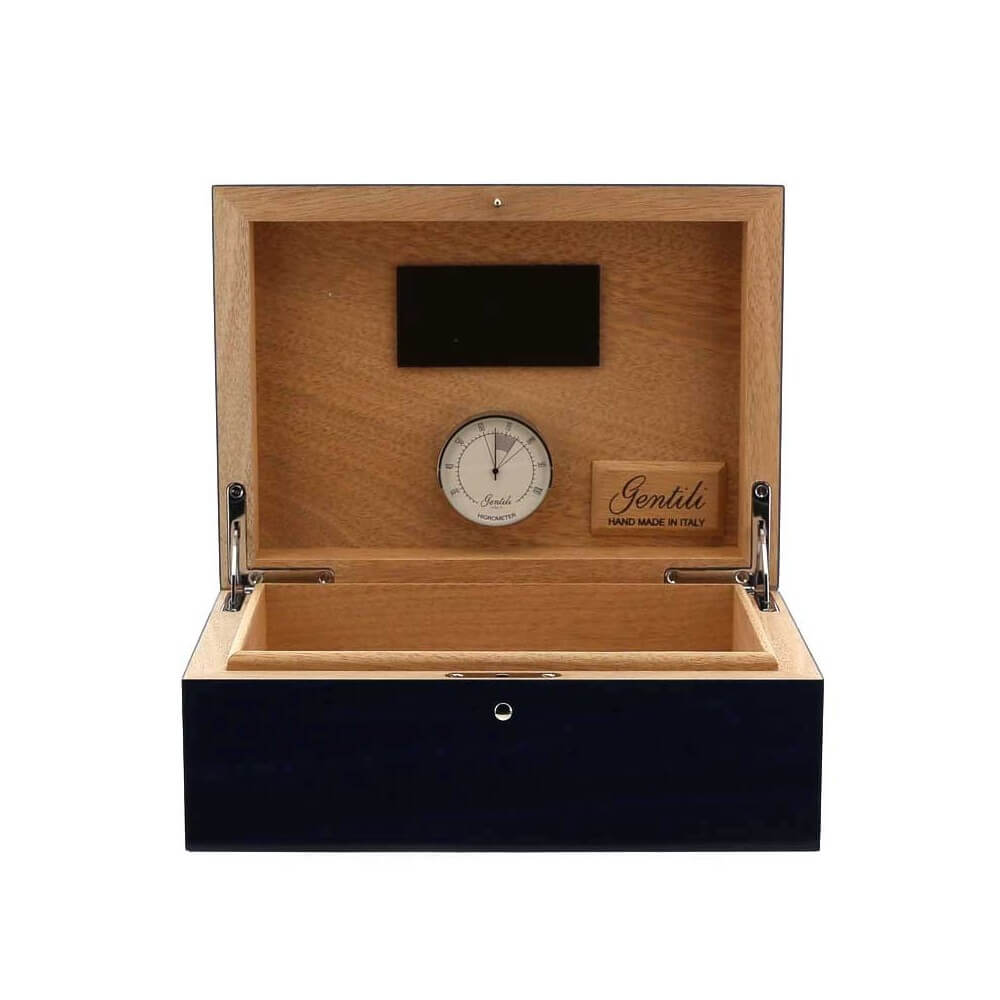 Gentili coffret humidifié pour 20 cigares avec hygromètre, finition bleu transparent - Ebanisteria Gentili Fabrizio Srl