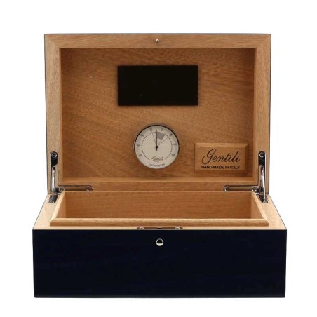 Gentili Befeuchtete Box für 20 Zigarren mit Hygrometer, transparente blaue Lackierung - Zubehör Cigar