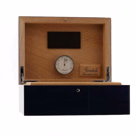 Gentili Caja humidificada para 20 puros con higrómetro, acabado azul transparente. - Accesorios Del Cigarro