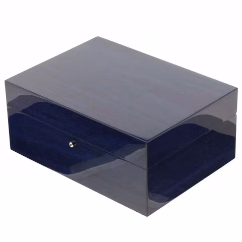 Gentili Caja humidificada para 20 puros con higrómetro, acabado azul transparente. - Accesorios Del Cigarro