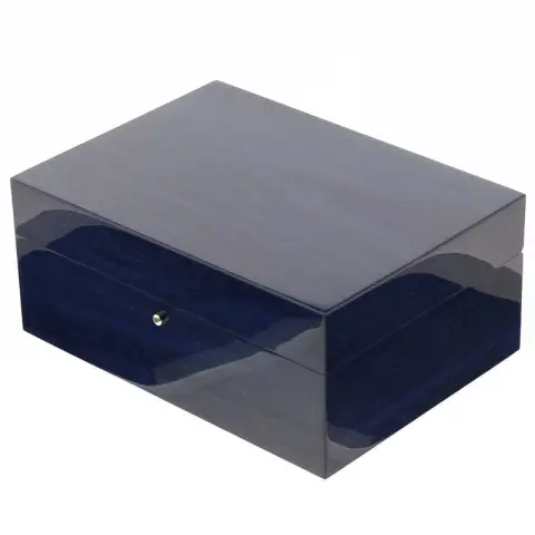 Gentili humidified box for 20 cigars with hygrometer, transparent blue finish - Accessories Cigar