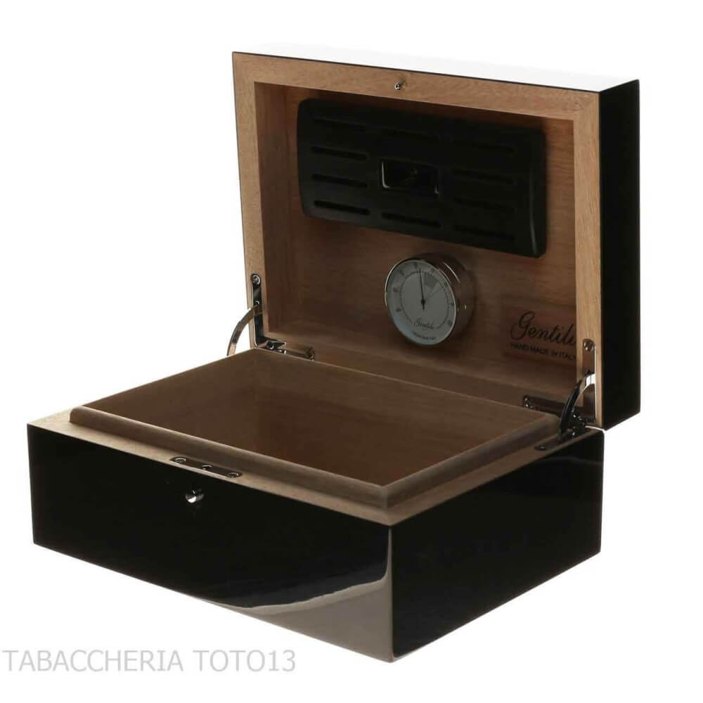Gentili scatola umidificata per 20 sigari finitura nero lucido - Ebanisteria Gentili Fabrizio Srl
