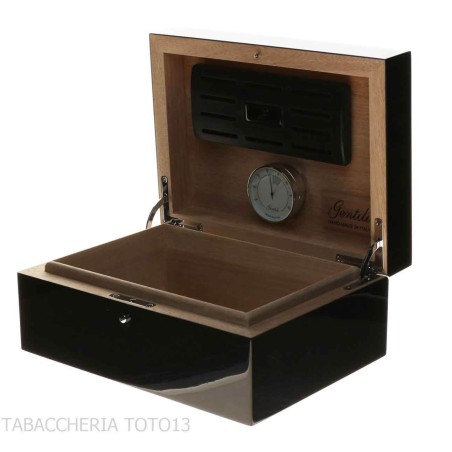 Gentili Caja humidificada para 20 puros con higrómetro, acabado negro brillante. - Accesorios Del Cigarro