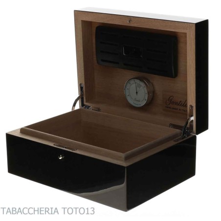Gentili Caja humidificada para 20 puros con higrómetro, acabado negro brillante. - Accesorios Del Cigarro