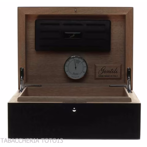Gentili Caja humidificada para 20 puros con higrómetro, acabado negro brillante. - Accesorios Del Cigarro