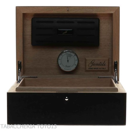 Gentili humidified box for 20 cigars with hygrometer, glossy black finish - Accessories Cigar - Wood