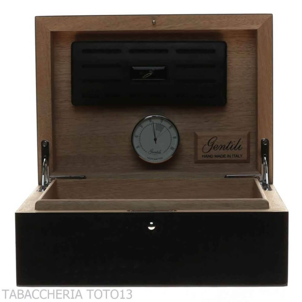 Gentili scatola umidificata per 20 sigari finitura nero lucido - Ebanisteria Gentili Fabrizio Srl