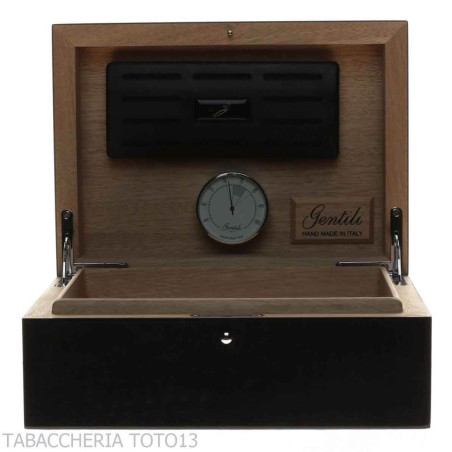 Gentili humidified box for 20 cigars with hygrometer, glossy black finish - Accessories Cigar - Wood