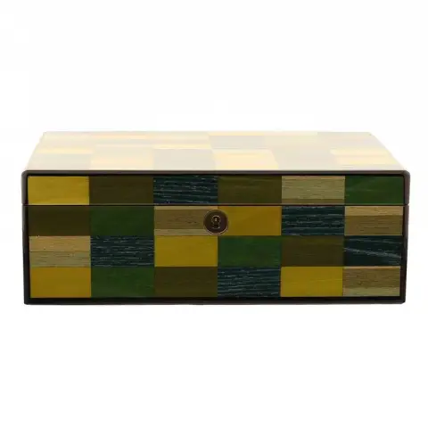 Morici Mestre Befeuchtete Kiste für 30 Zigarren, grün-gelb-blaue Intarsienlackierung - Zubehör Cigar