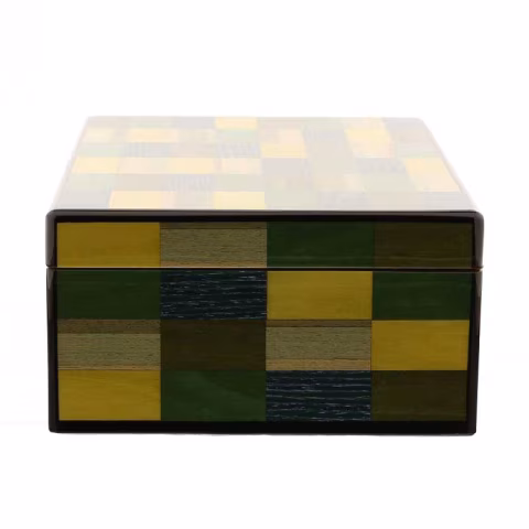 Morici Mestre humidified box for 30 cigars, green yellow blue inlay finish - Accessories Cigar - Wood