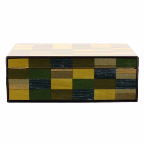 Morici Mestre scatola umidificata per 30 sigari finitura intarsio verde giallo blu - Accessori Per Sigari