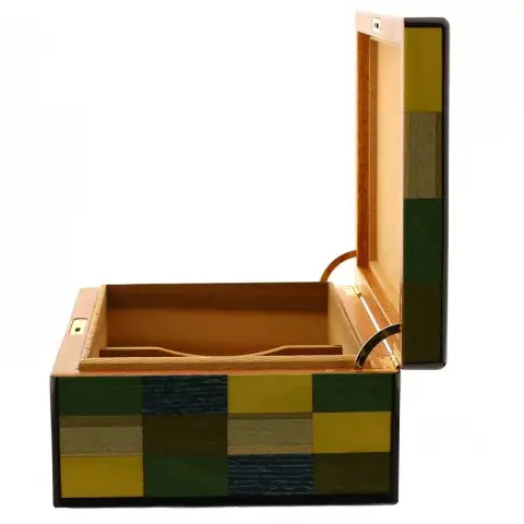 Morici Mestre Befeuchtete Kiste für 30 Zigarren, grün-gelb-blaue Intarsienlackierung - Zubehör Cigar