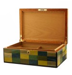 Morici Mestre scatola umidificata per 30 sigari finitura intarsio verde giallo blu - Accessori Per Sigari