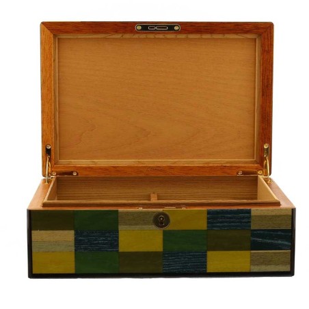 Morici Mestre coffret humidifié pour 30 cigares, finition incrustation vert jaune bleu - Accessoires Cigare - Bois