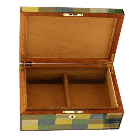 Morici Mestre coffret humidifié pour 30 cigares, finition incrustation vert jaune bleu - Accessoires Cigare - Bois