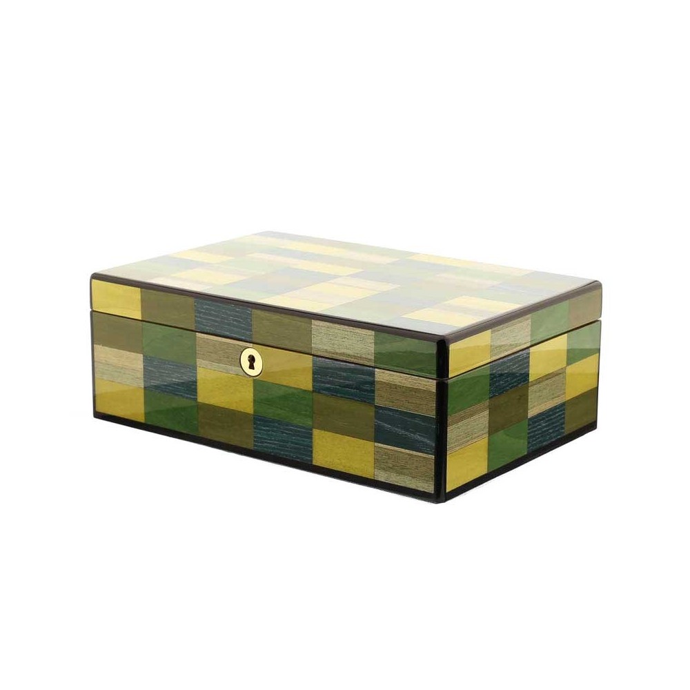 Morici Mestre coffret humidifié pour 30 cigares, finition incrustation vert jaune bleu - Accessoires Cigare - Bois