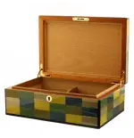 Morici Mestre Befeuchtete Kiste für 30 Zigarren, grün-gelb-blaue Intarsienlackierung - Zubehör Cigar