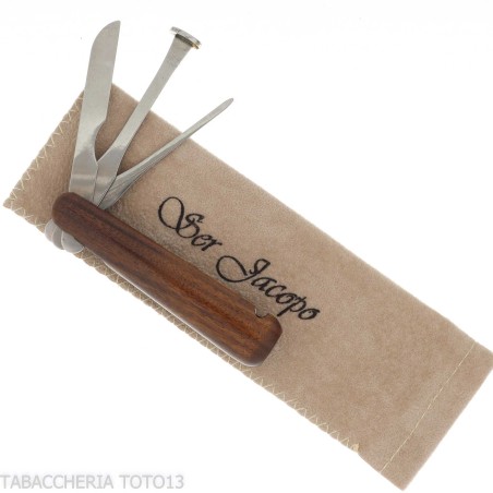 Curapipe ser Jacopo rivestito in radica 3 attrezzi e corpo pressatabacco - Accessori Per Pipe