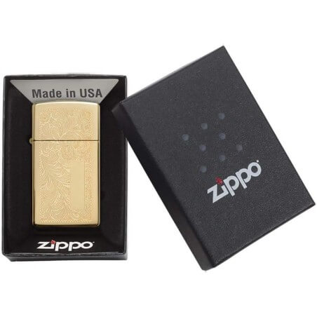 Zippo schlankes venezianisches poliertes Messing-Finish Zippo Zippo Feuerzeuge