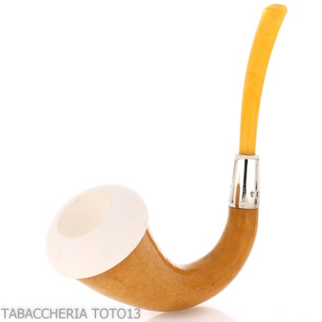 Petite pipe forme Calebasse en calebasse, bague en argent et embout en ambre - Pipe Pour le Tabac - écume de mer - sépiolite,