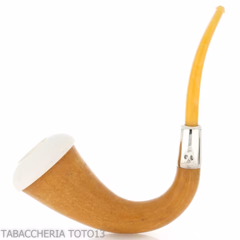 Small pipe Calabash shape in gourd, silver ring and amber mouthpiece - Tobacco Pipes - Sea foam - seppiolite, calabash gourd 