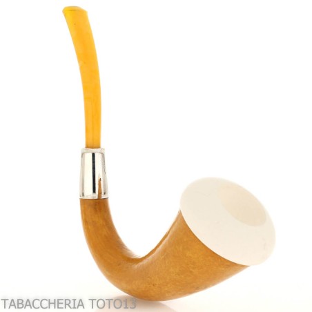Petite pipe forme Calebasse en calebasse, bague en argent et embout en ambre - Pipe Pour le Tabac - écume de mer - sépiolite,