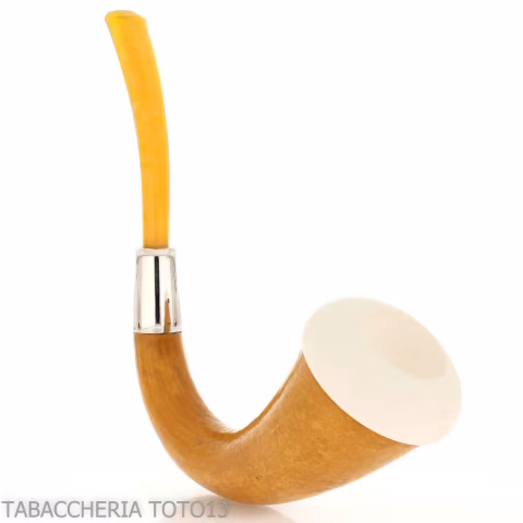 Small pipe Calabash shape in gourd, silver ring and amber mouthpiece - Tobacco Pipes - Sea foam - seppiolite, calabash gourd 