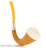 Small pipe Calabash shape in gourd, silver ring and amber mouthpiece - Tobacco Pipes - Sea foam - seppiolite, calabash gourd 