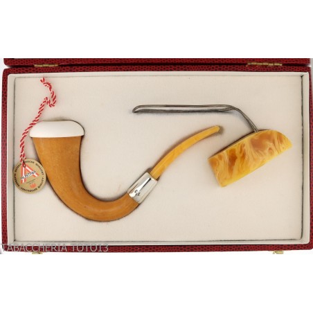 Petite pipe forme Calebasse en calebasse, bague en argent et embout en ambre - Pipe Pour le Tabac - écume de mer - sépiolite,