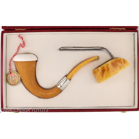 Small pipe Calabash shape in gourd, silver ring and amber mouthpiece - Tobacco Pipes - Sea foam - seppiolite, calabash gourd 
