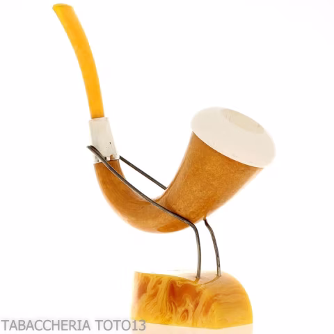 Small pipe Calabash shape in gourd, silver ring and amber mouthpiece - Tobacco Pipes - Sea foam - seppiolite, calabash gourd 