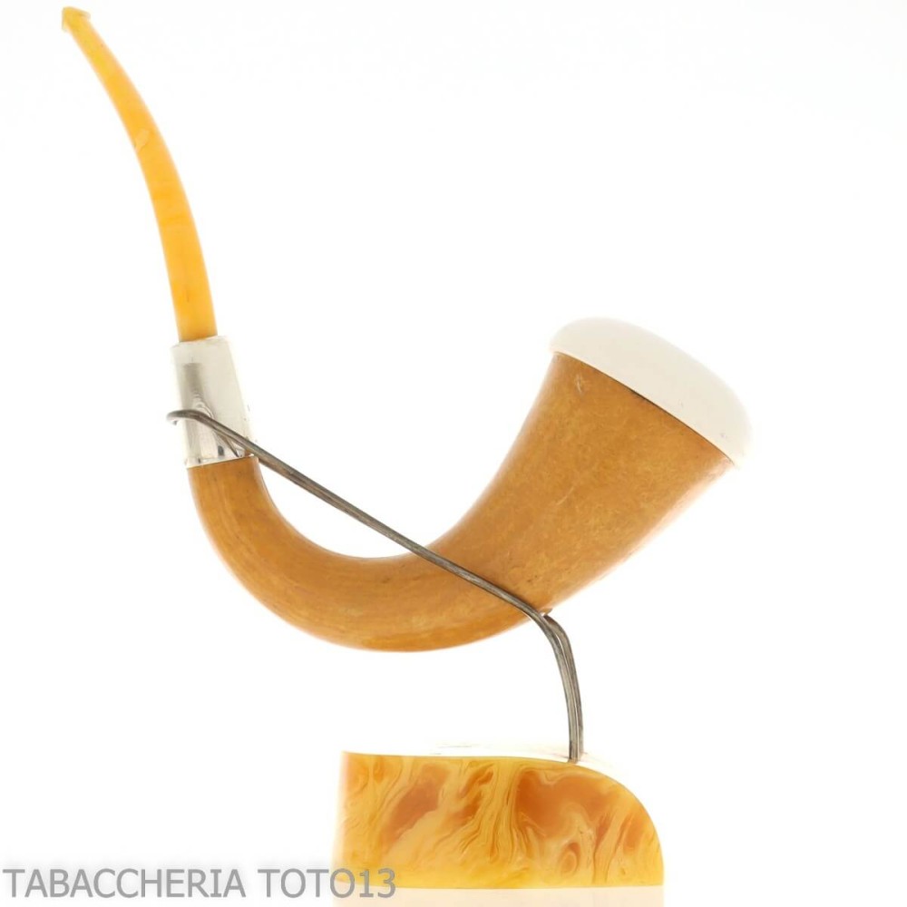 Petite pipe forme Calebasse en calebasse, bague en argent et embout en ambre - Pipe Pour le Tabac - écume de mer - sépiolite,