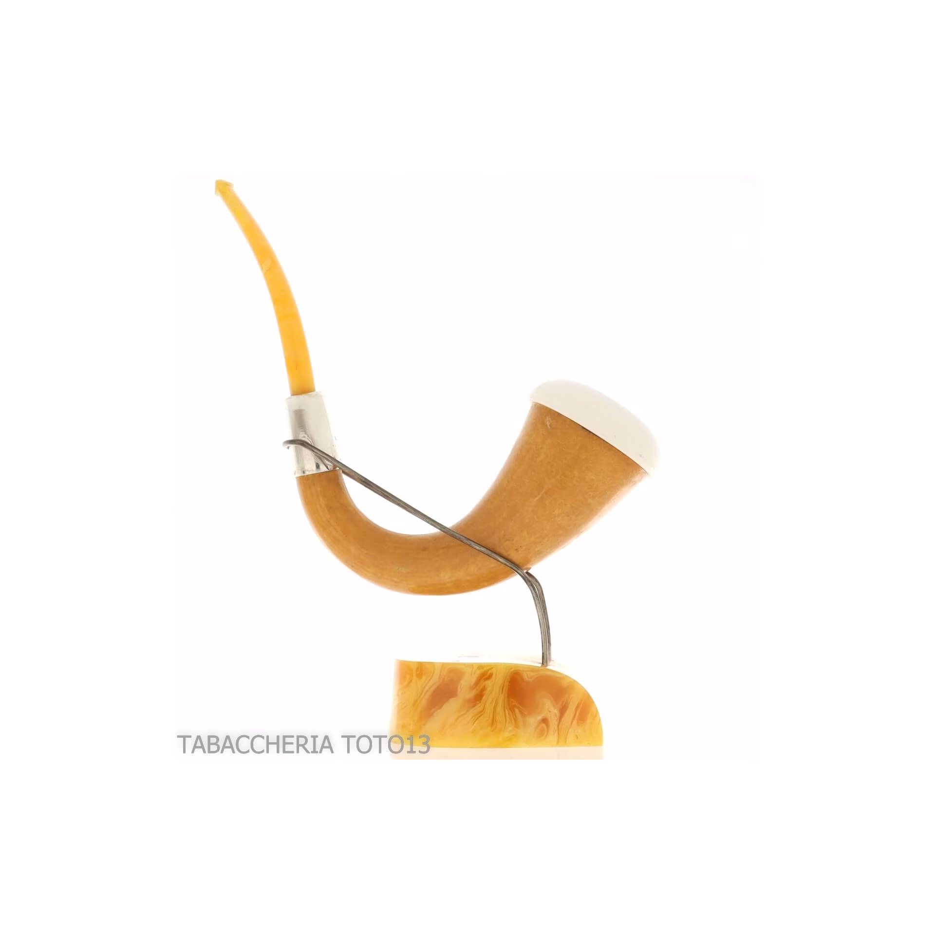 Small pipe Calabash shape in gourd, silver ring and amber mouthpiece - Tobacco Pipes - Sea foam - seppiolite, calabash gourd 