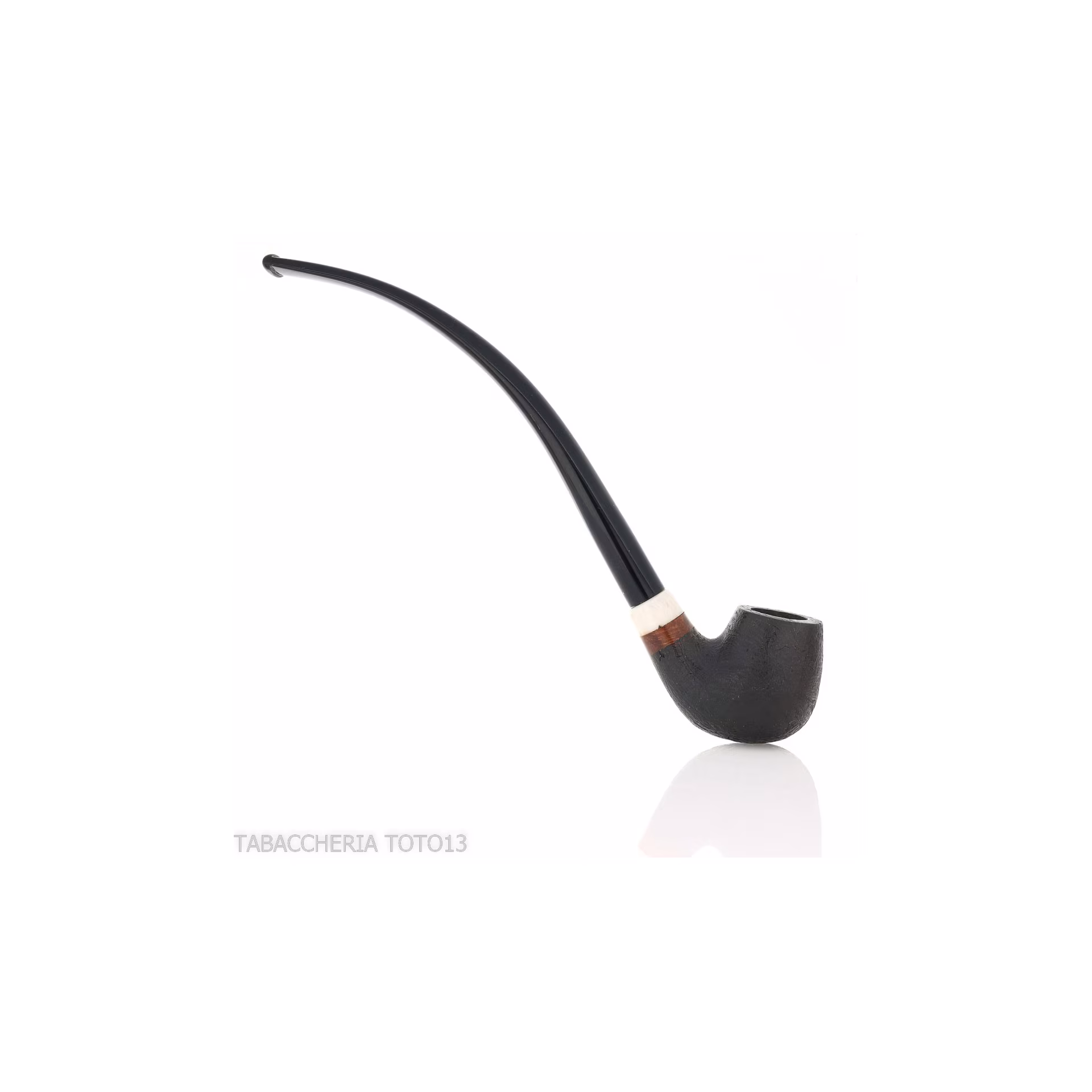 Aldo Velani Churchwarden billiard pipe in very curved black sandblasted briar - Tobacco Pipes - Natural root