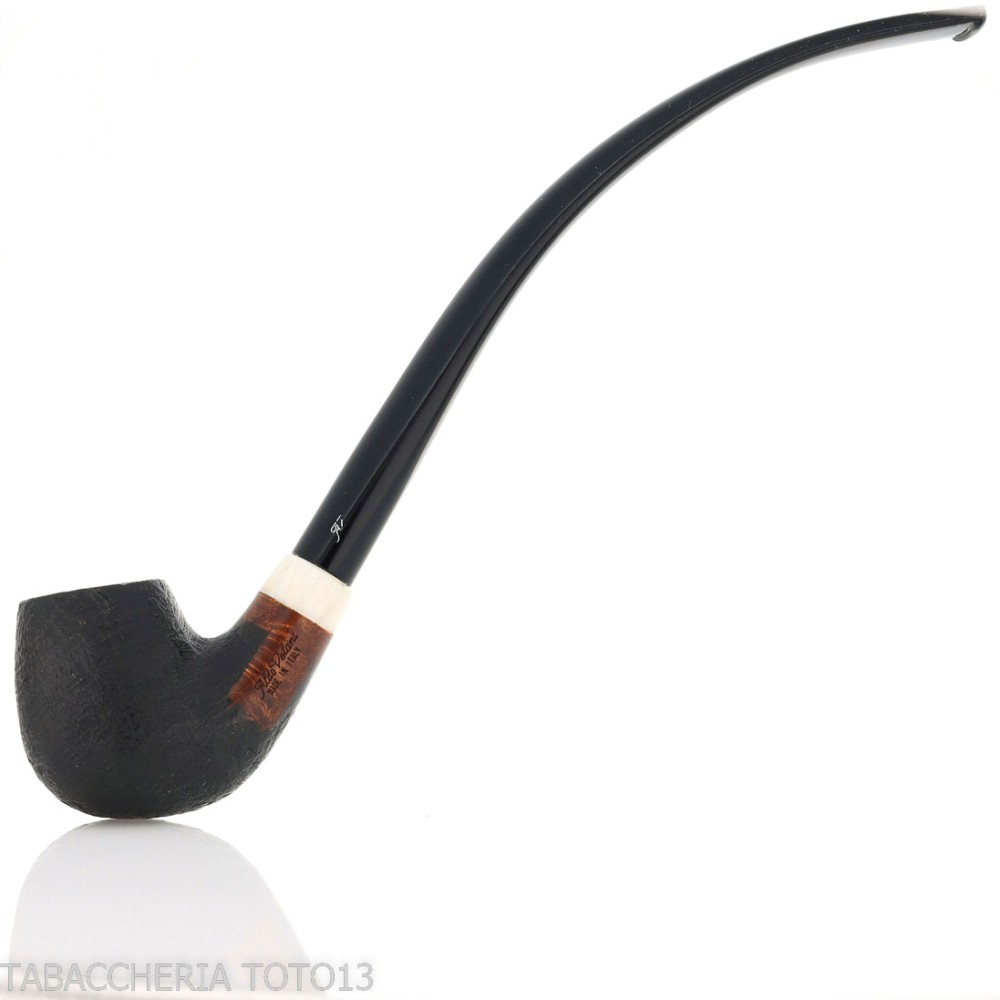 Aldo Velani churchwarden billiard in radica sabbiata nera molto curva - Aldo Velani pipe