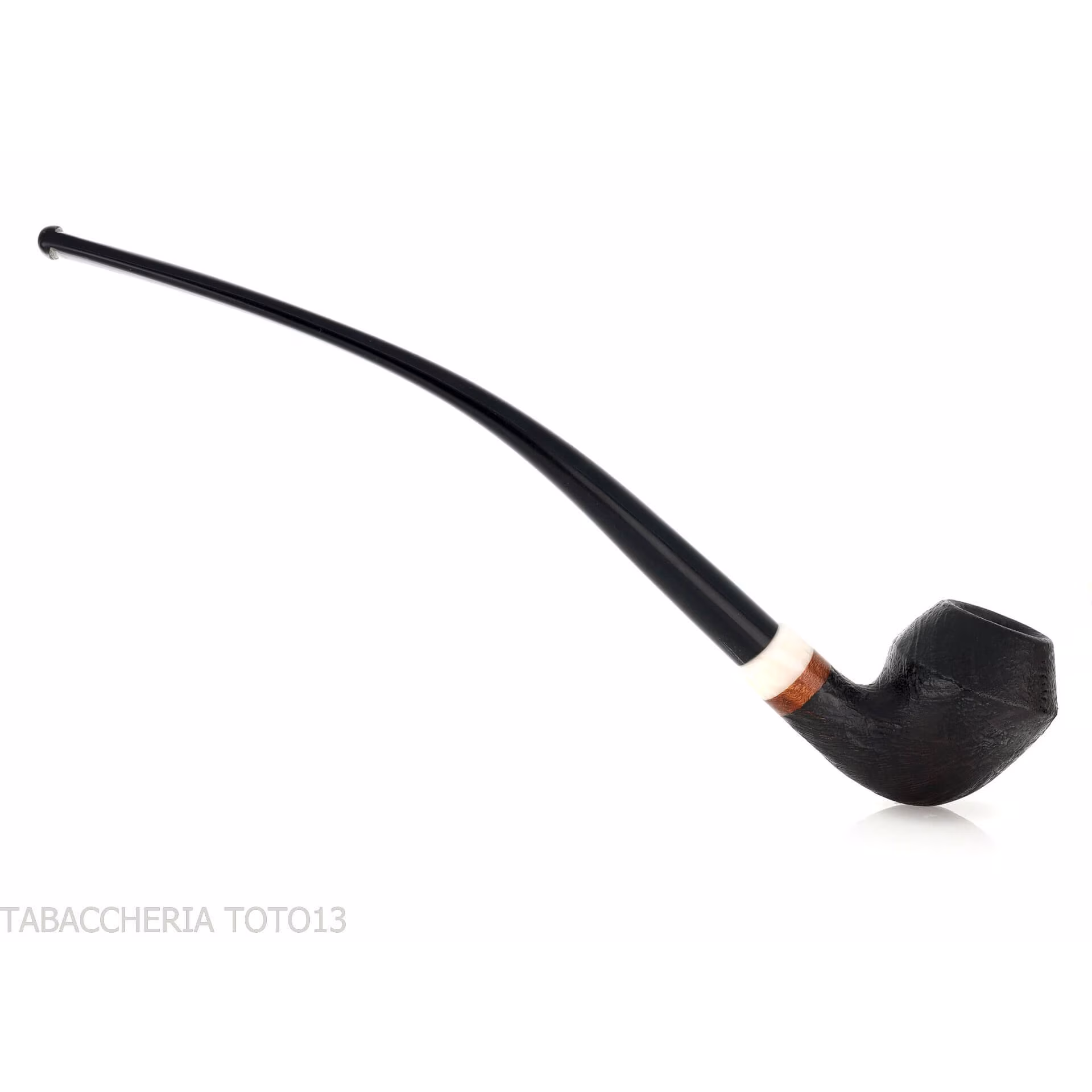 Aldo Velani Churchwarden Rhodesian curved sandblasted black pipe - Tobacco Pipes - Natural root