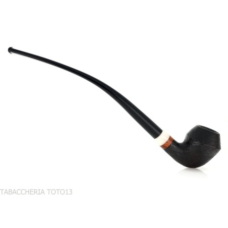 Aldo Velani Churchwarden Rhodesian curved sandblasted black pipe - Tobacco Pipes - Natural root