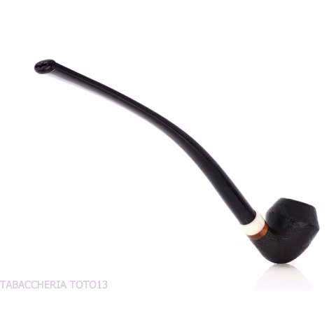 Aldo Velani Churchwarden Rhodesian curved sandblasted black pipe - Tobacco Pipes - Natural root
