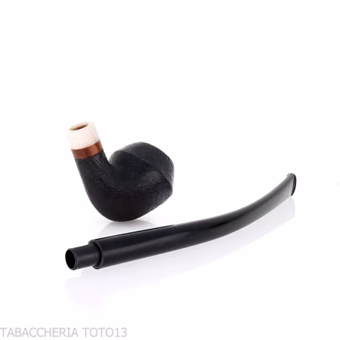 Aldo Velani Churchwarden Rhodesian curved sandblasted black pipe - Tobacco Pipes - Natural root