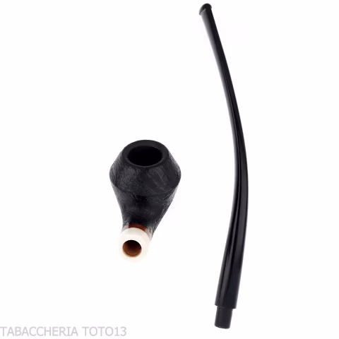 Aldo Velani Churchwarden Rhodesian curved sandblasted black pipe - Tobacco Pipes - Natural root
