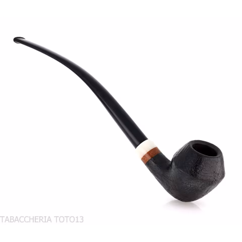 Aldo Velani Churchwarden Rhodesian curved sandblasted black pipe - Tobacco Pipes - Natural root