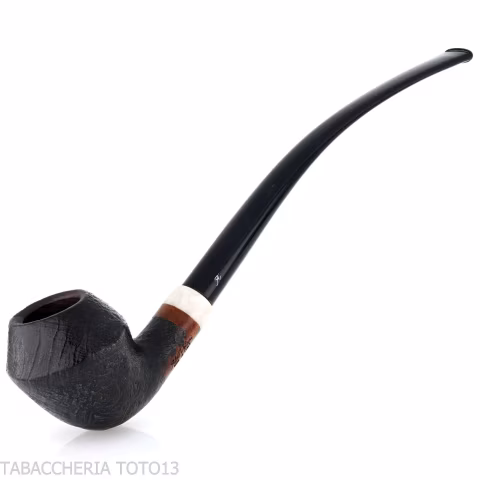 Aldo Velani Churchwarden Rhodesian curved sandblasted black pipe - Tobacco Pipes - Natural root