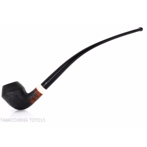 Aldo Velani Churchwarden Rhodesian curved sandblasted black pipe - Tobacco Pipes - Natural root